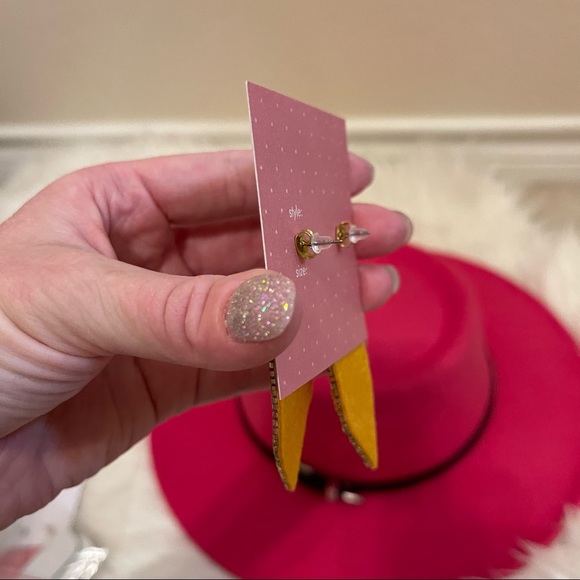 Pencil Bright Yellow & Pink Seed Beaded Teacher Statement Earrings - Picture 5 of 8